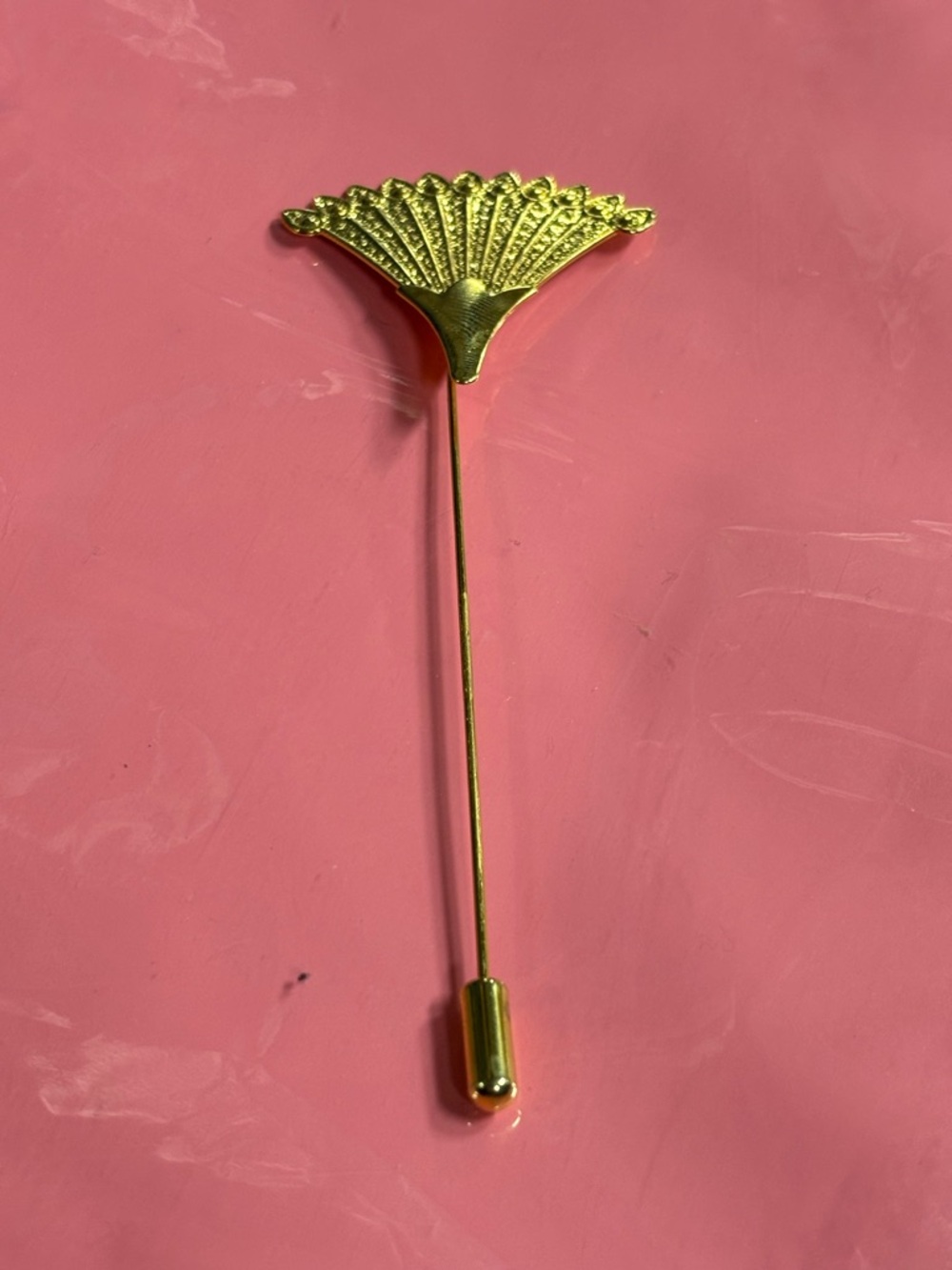 Gold Fan Lapel Pin - Elegant Floral Art Deco Stick Pin